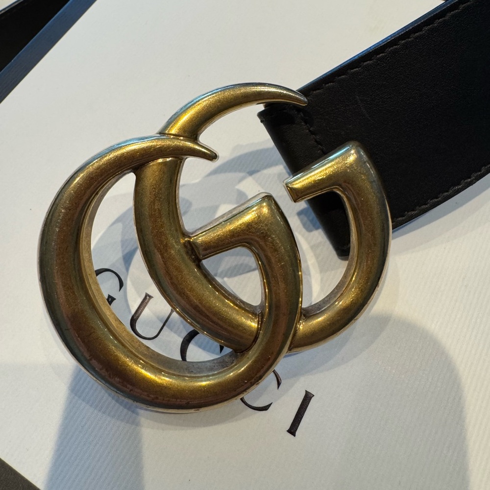 Gucci Marmont Double G Leather Wide Belt